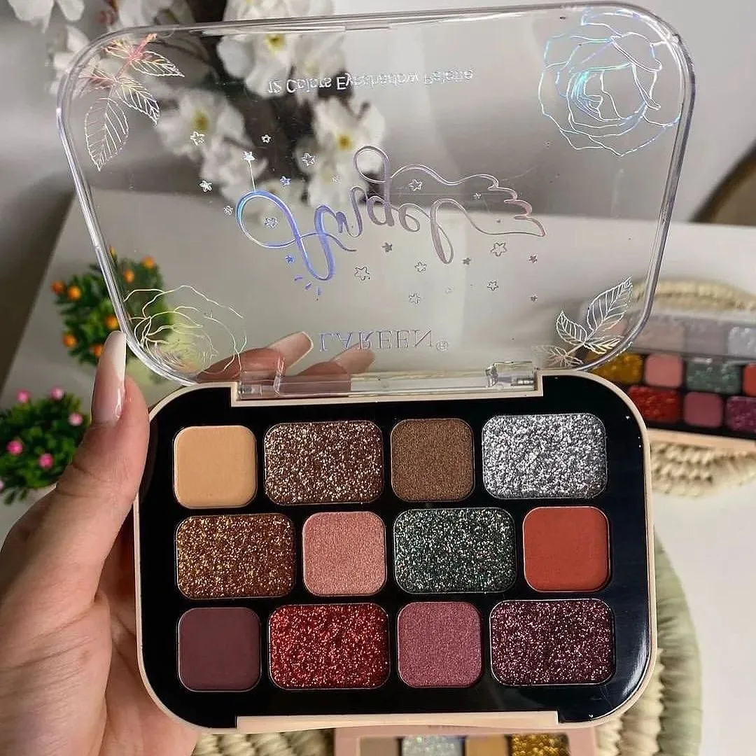 12 Color Matte Glitter Eyeshadow Highlighter Bronze Blush Eye Makeup Long Lasting Palette