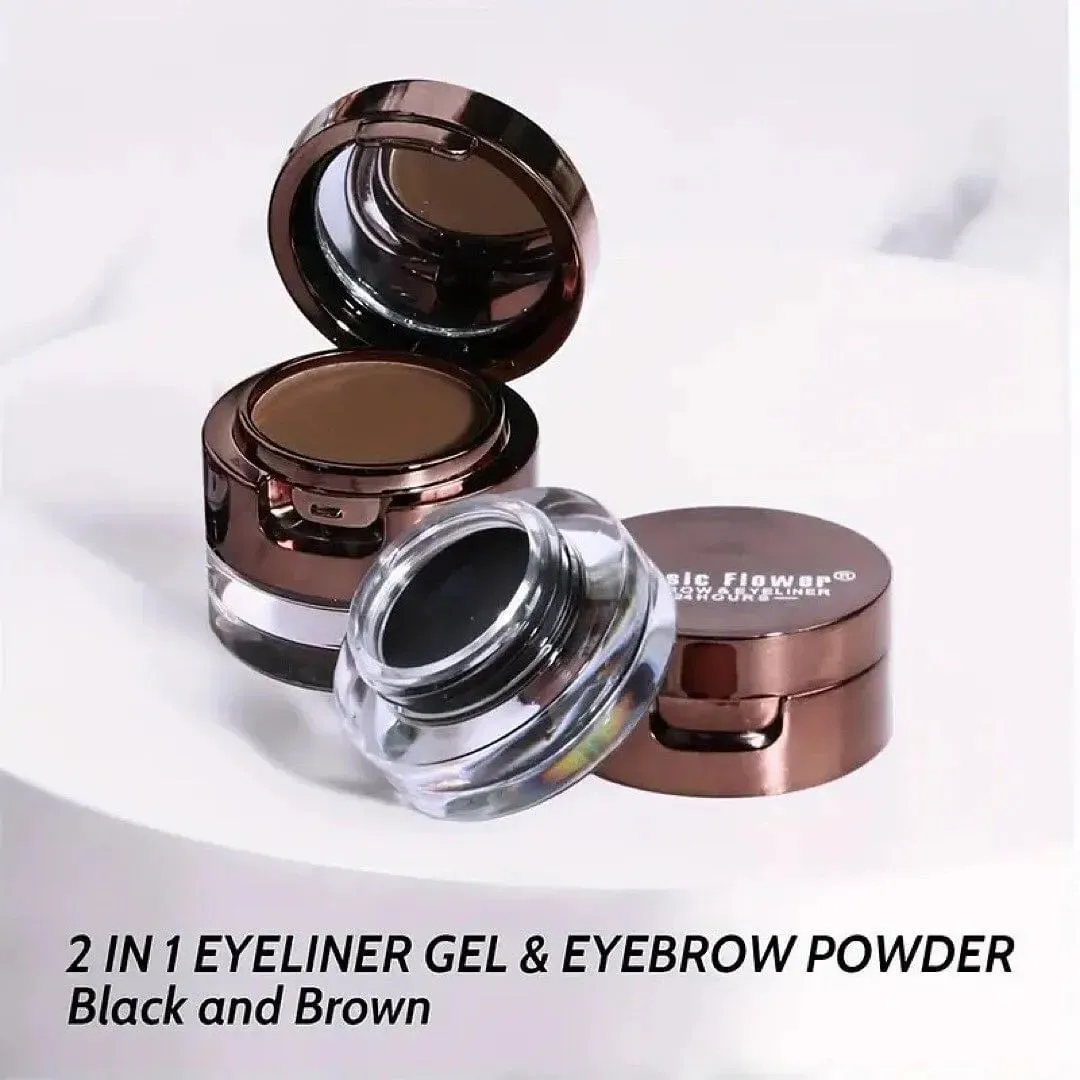 4 in 1 Brown & Black Gel Eyeliner With Brush Makeup Eyebrow Kit Powder Waterproof Kit