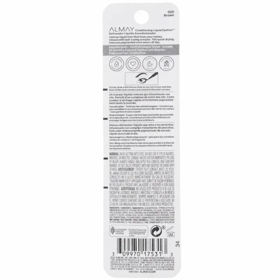 Almay - Conditioning Liquid Eyeliner, Brown (020) - 0.03 fl Oz - 3 Pack