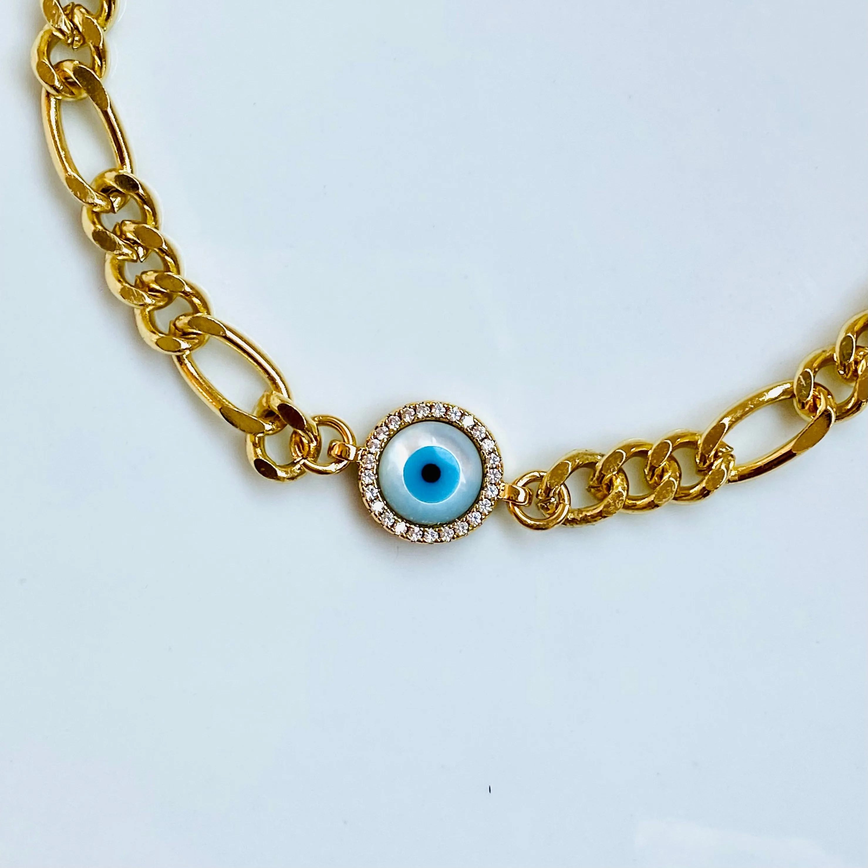 Blue Evil Eye Anklet - Gold Filled