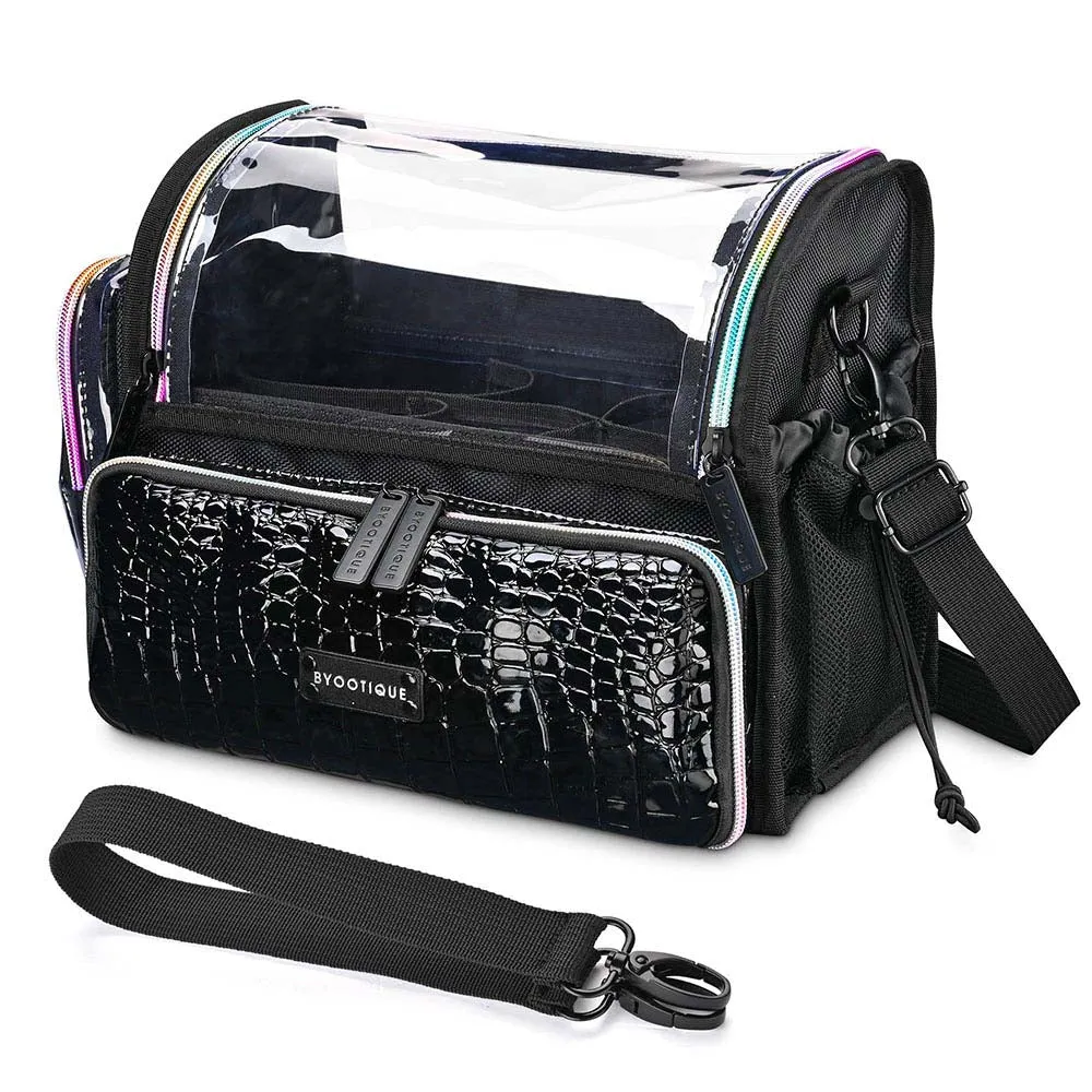 Byootique Essential Foldable Makeup Train Case Acrylic Brush Holder