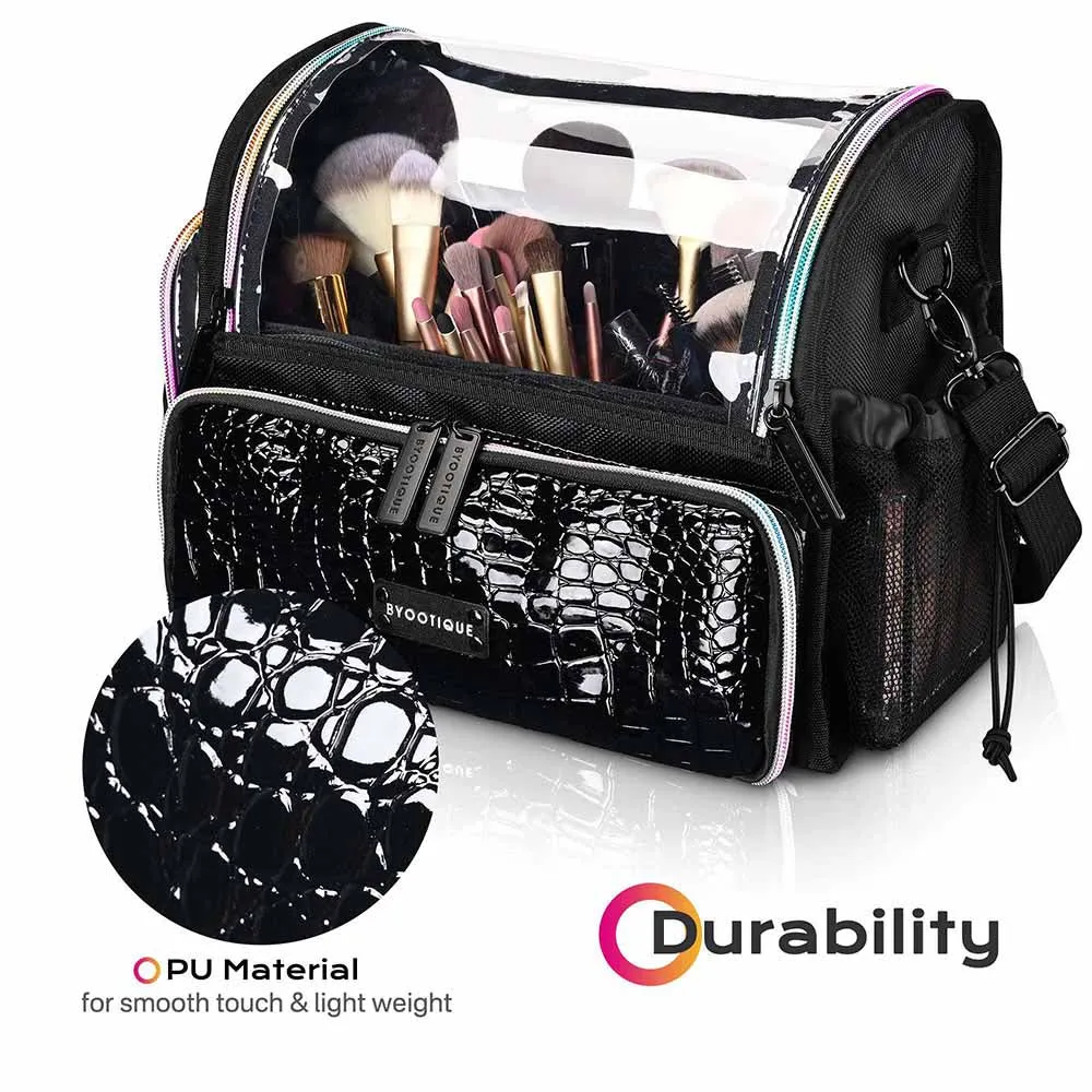 Byootique Essential Foldable Makeup Train Case Acrylic Brush Holder