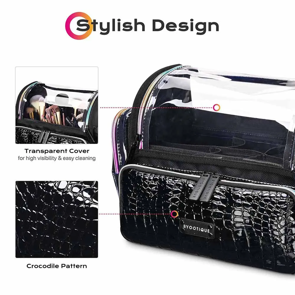 Byootique Essential Foldable Makeup Train Case Acrylic Brush Holder