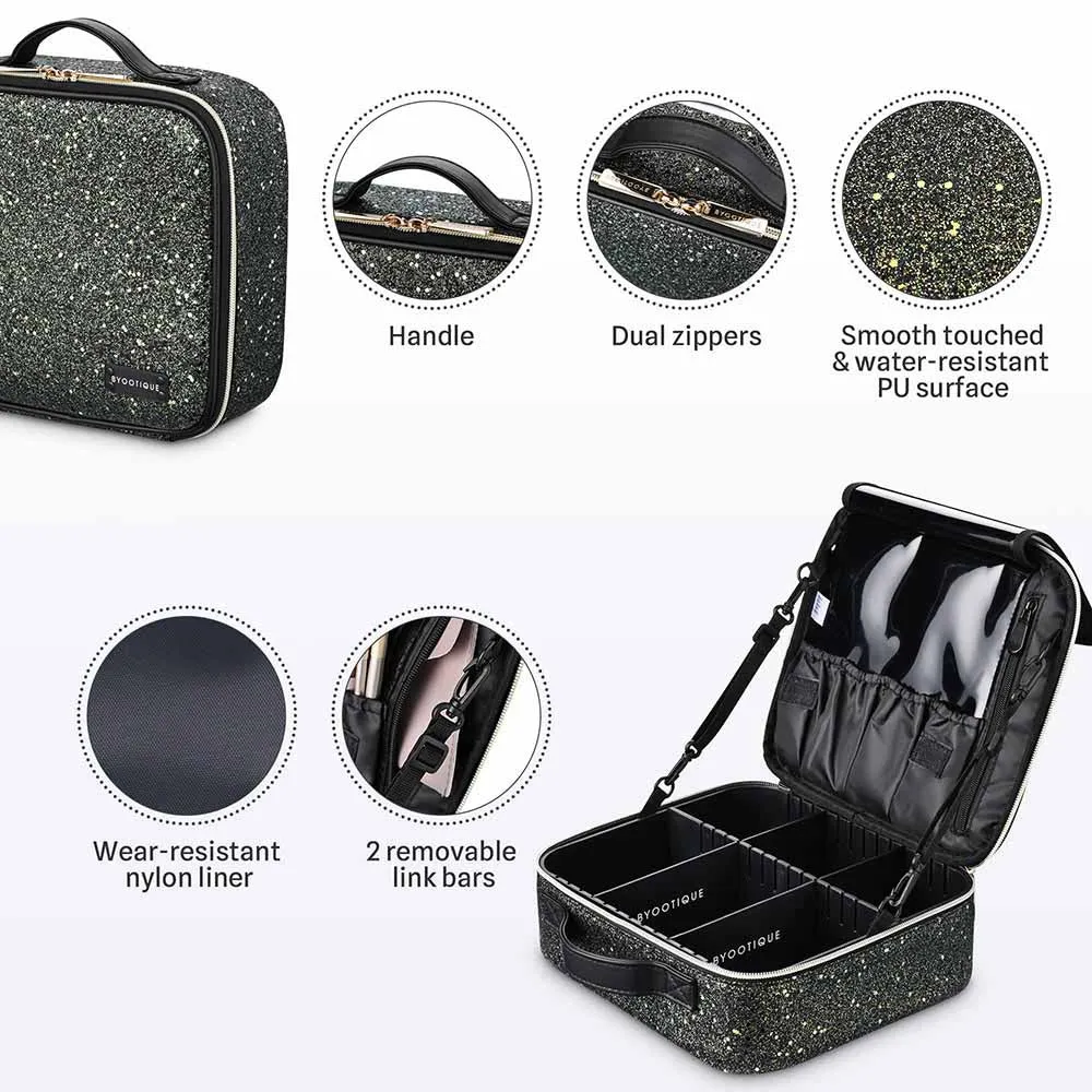 Byootique MassLux Makeup Case Brush Holder Storage Divider Glittered Black