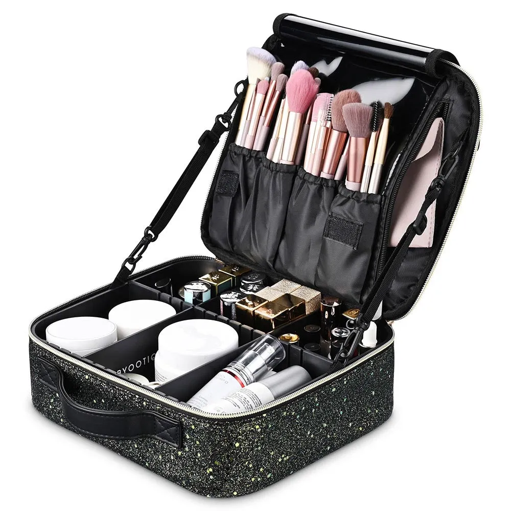 Byootique MassLux Makeup Case Brush Holder Storage Divider Glittered Black