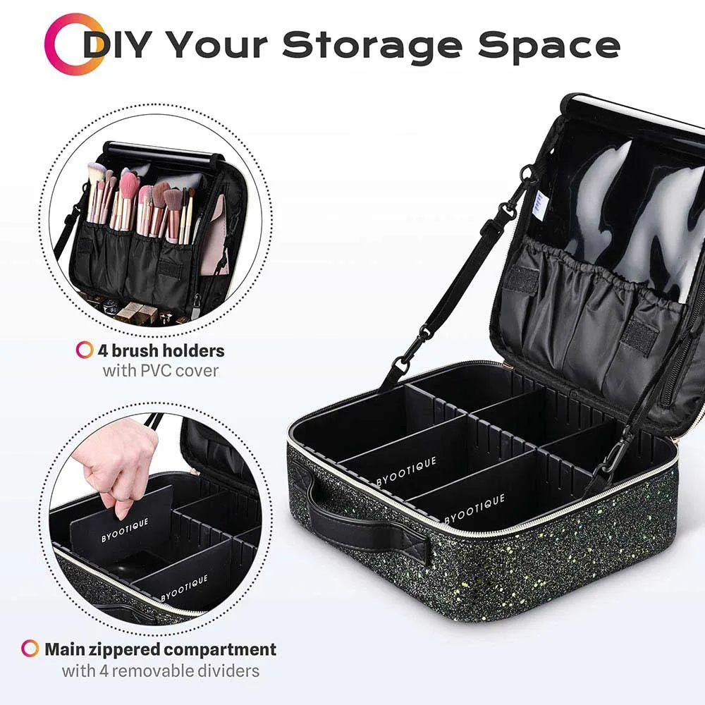 Byootique MassLux Makeup Case Brush Holder Storage Divider Glittered Black