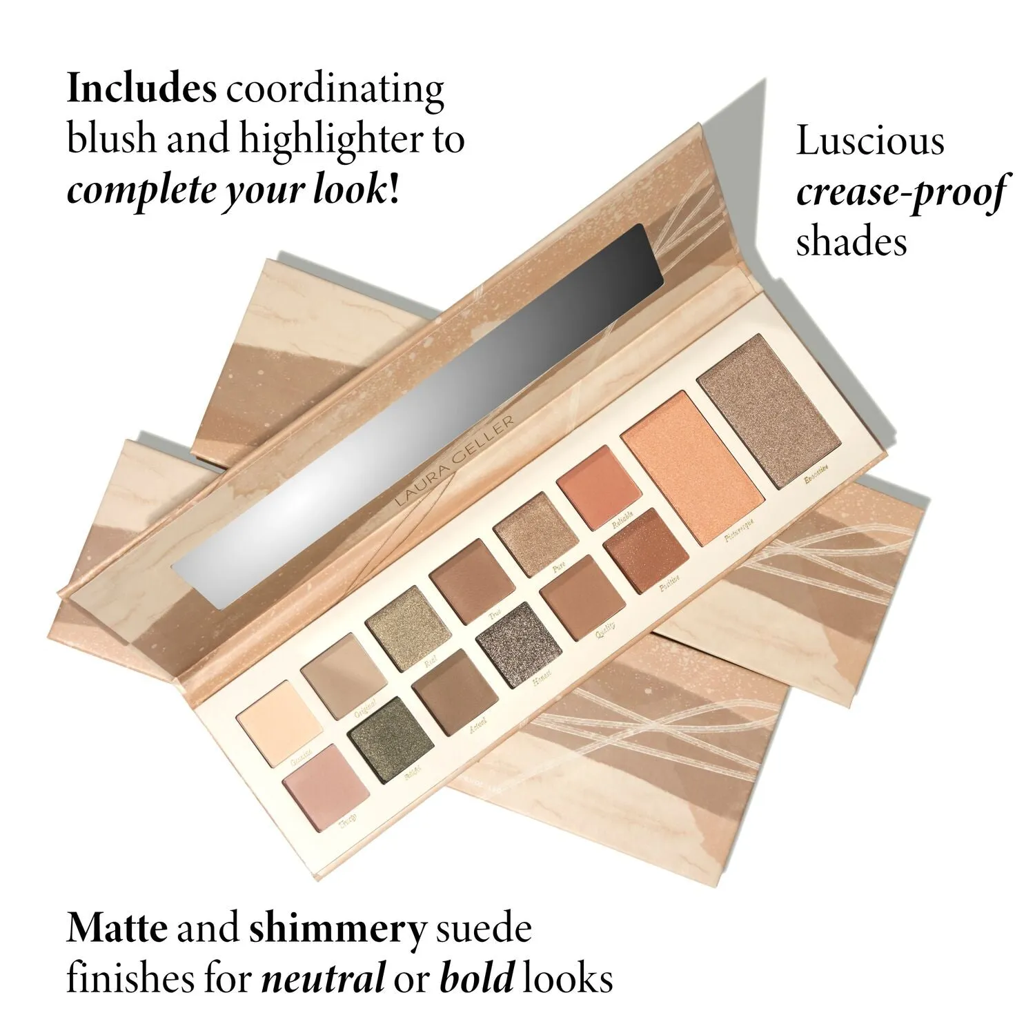 Laura's Essentials Artistic & Authentic 12 Multi-Finish Eyeshadows, 1 Highlighter, 1 Blush