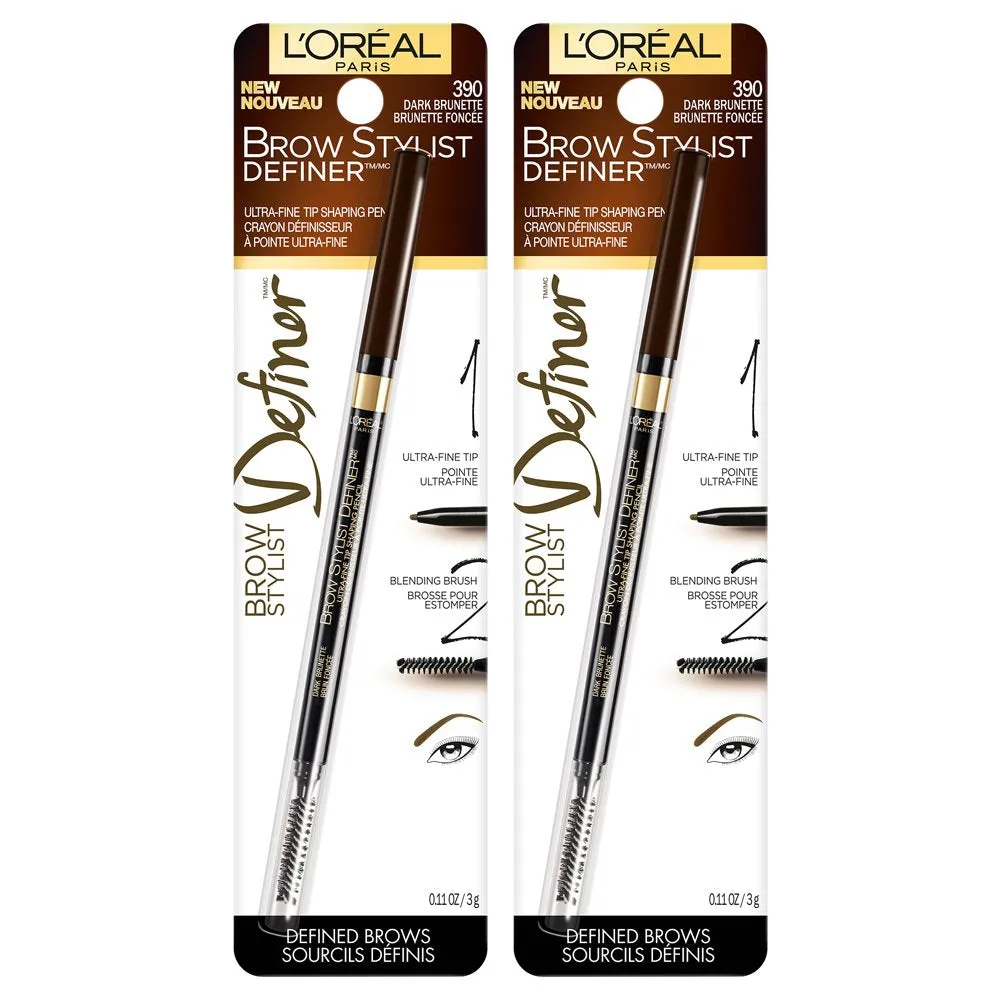 L'Oreal Paris Makeup Brow Stylist Definer Waterproof Eyebrow Pencil, Ultra-Fine Mechanical Pencil, Draws Tiny Brow Hairs and Fills in Sparse Areas and Gaps, Dark Brunette, 0.11 Ounce (Pack of 2)