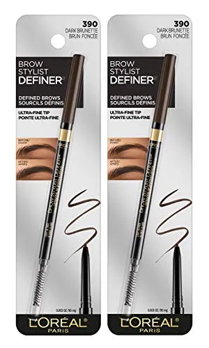 L'Oreal Paris Makeup Brow Stylist Definer Waterproof Eyebrow Pencil, Ultra-Fine Mechanical Pencil, Draws Tiny Brow Hairs and Fills in Sparse Areas and Gaps, Dark Brunette, 0.11 Ounce (Pack of 2)
