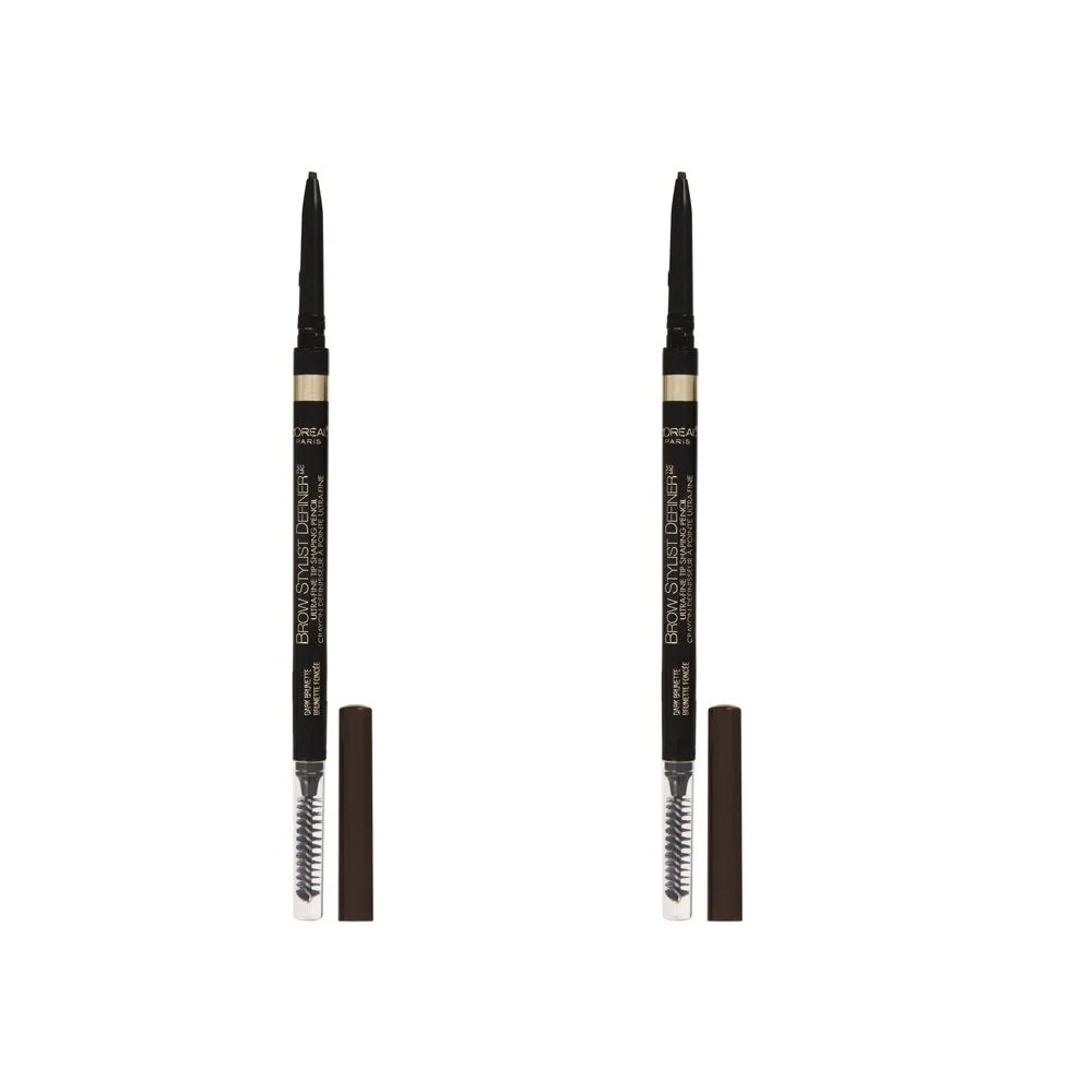 L'Oreal Paris Makeup Brow Stylist Definer Waterproof Eyebrow Pencil, Ultra-Fine Mechanical Pencil, Draws Tiny Brow Hairs and Fills in Sparse Areas and Gaps, Dark Brunette, 0.11 Ounce (Pack of 2)