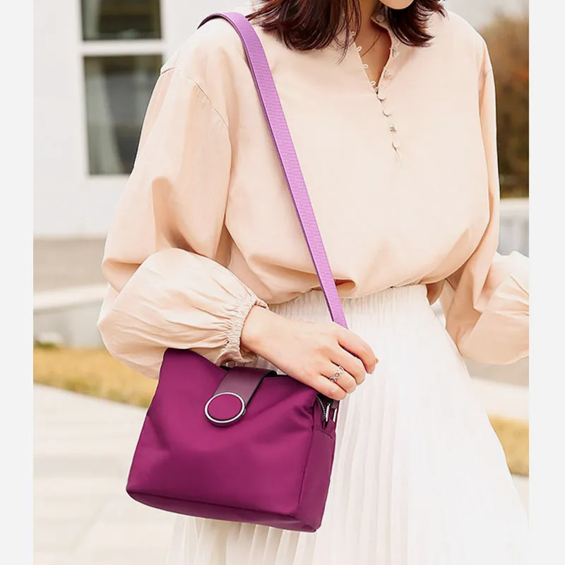 Triple Compartment Nylon Purse For Women Solid Color Crossbody Bag