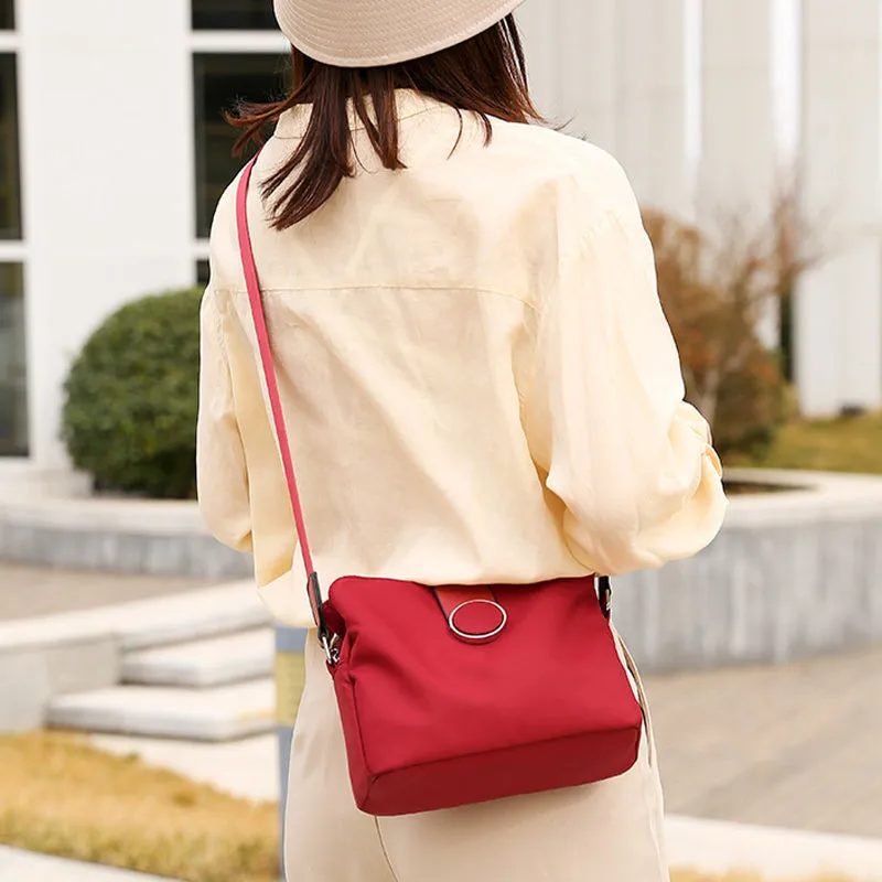Triple Compartment Nylon Purse For Women Solid Color Crossbody Bag